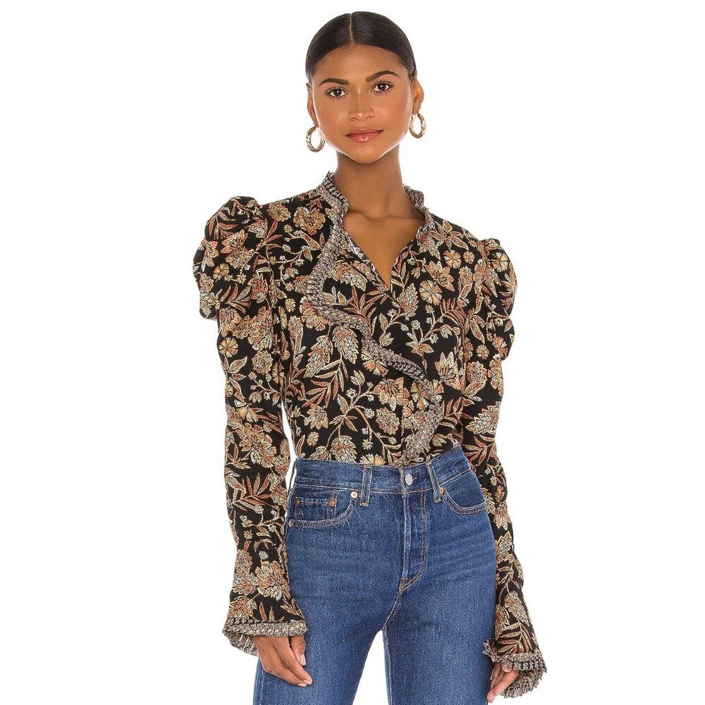 MISA LOS ANGELES Garance Puff Sleeve Flounce Paisley Blouse Top REVOLVE XS $260